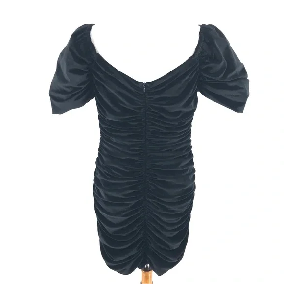 Anthropologie Hutch Black Ruched Puff Off Shoulder Sleeve Mini Dress Size 14 NWT - Picture 6 of 10